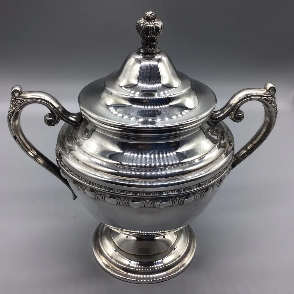 Vintage Wm Roger & Bros, 4 Pc Coffee Serving Set w/‎ Round Plater, Dent On Pot